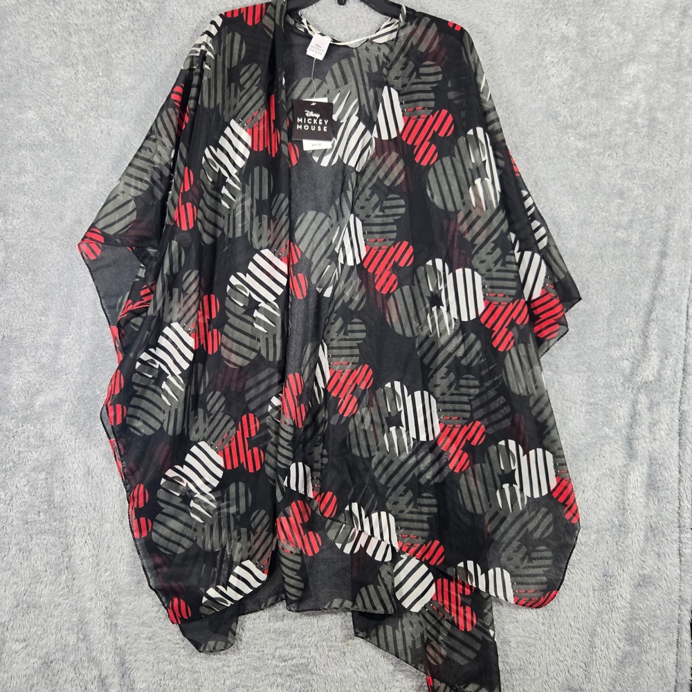 Disney Mickey Mouse Womens Sheer Kimono Wrap Black Red White CLFA0014KO OSFM NWT